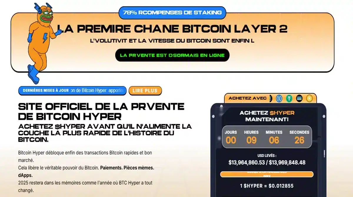 Illustration de Bitcoin Hyper, nouvelle crypto prometteuse avec prévente record de 13,6 millions de dollars en septembre 2025